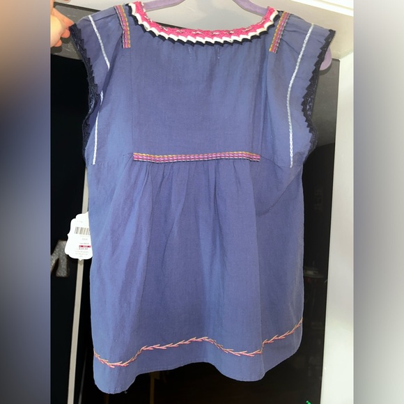 Altar'd State SMALL NEW Indigo Purple Embroidered Floral Tassel Short Tee - Picture 2 of 3